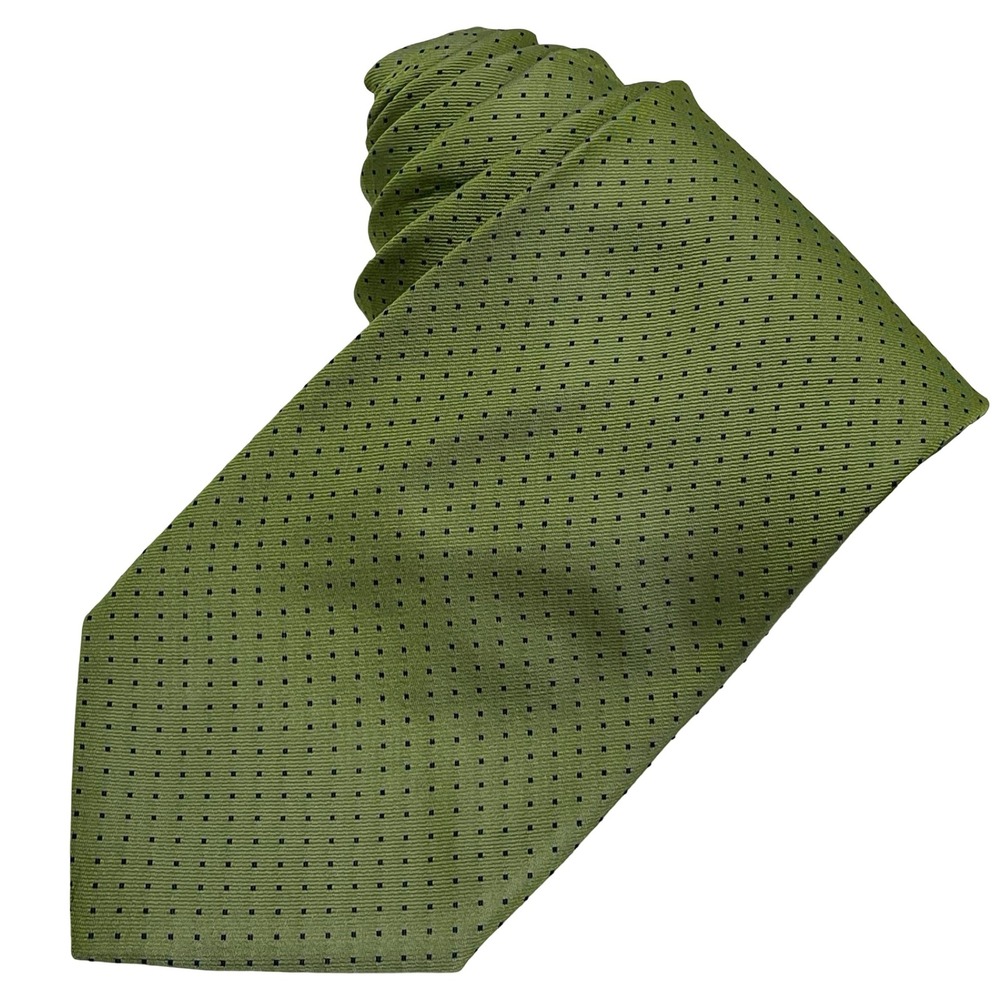 Vintage Dona Dona Silk Necktie Tie Men Lime Green Dotted Geometric Handmade